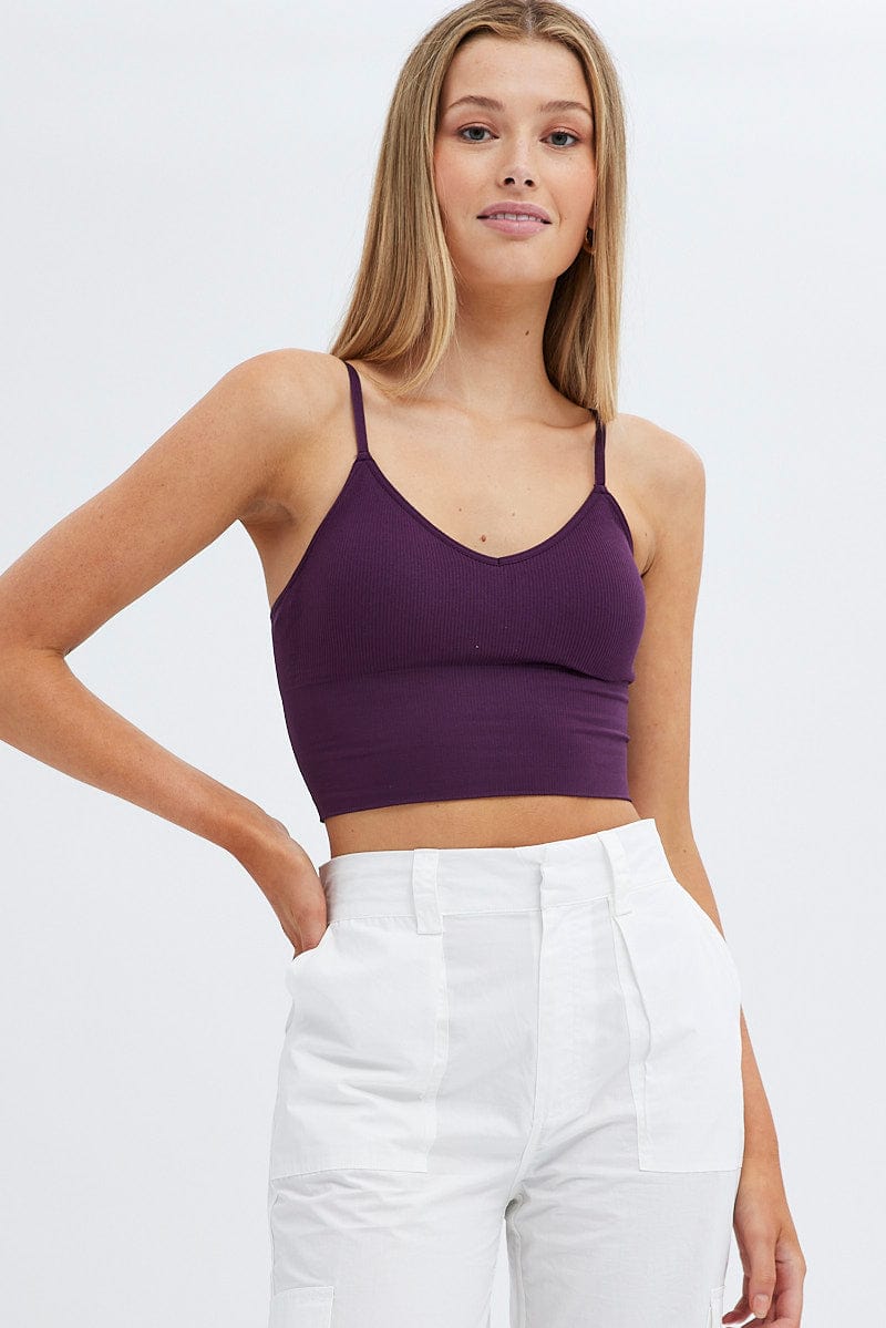 Purple Crop Singlet Top Seamless for Ally Fashion