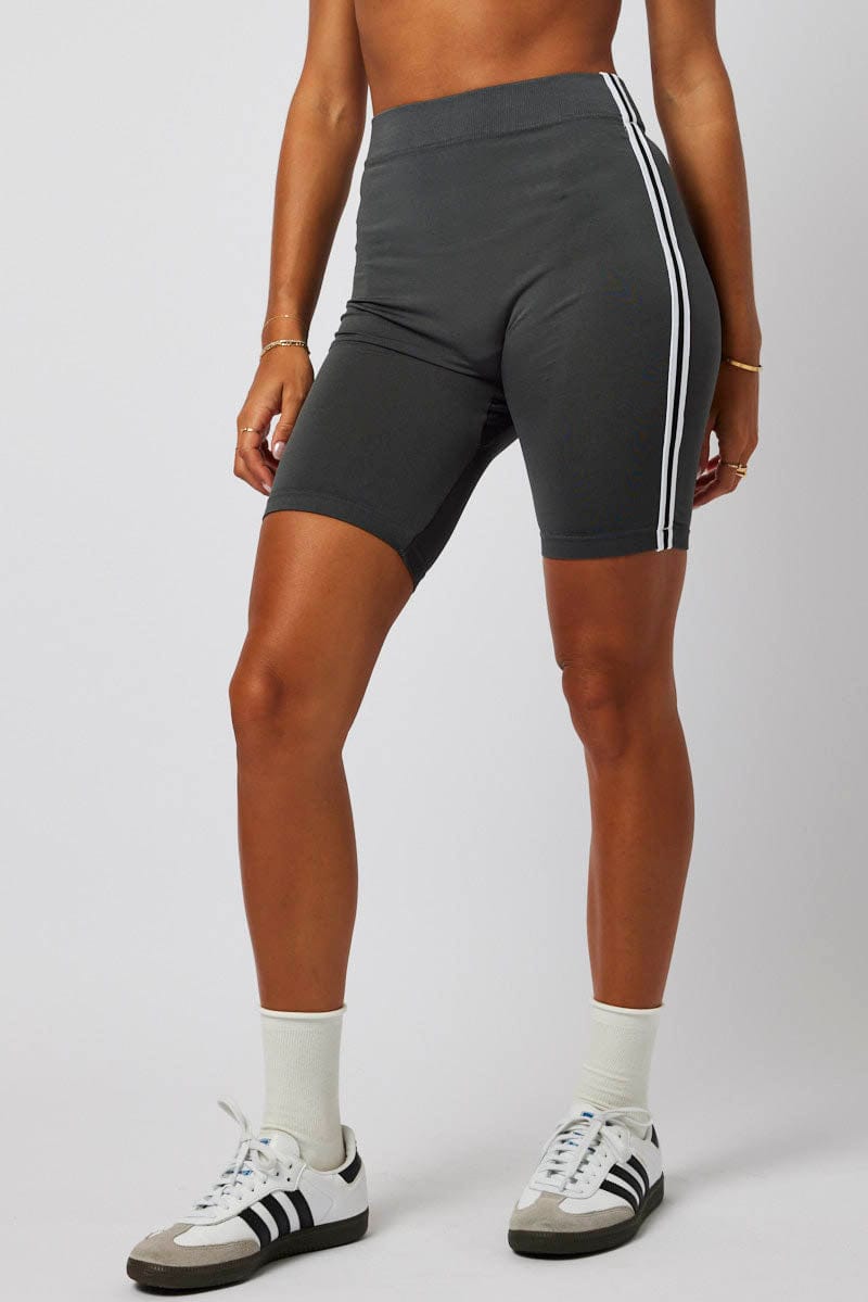 Grey Bike Shorts Seamless Side Stripe for Ally Fashion