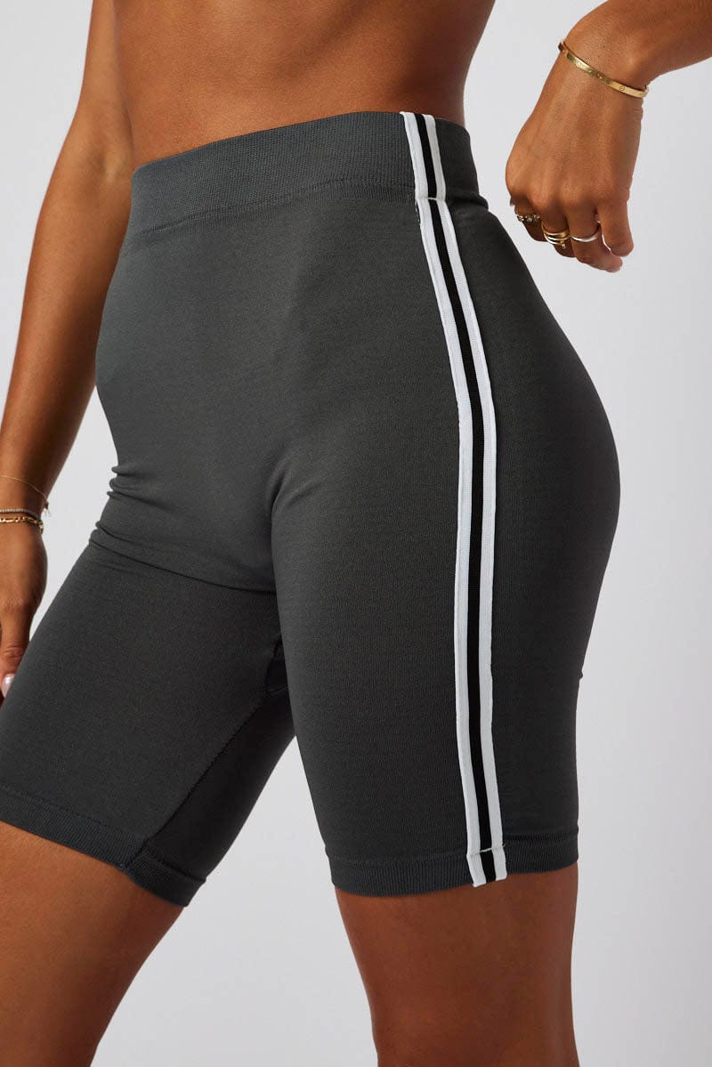 Grey Bike Shorts Seamless Side Stripe for Ally Fashion