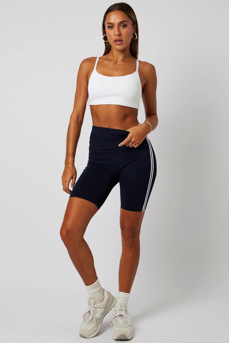 Blue Bike Shorts Seamless Side Stripe for Ally Fashion