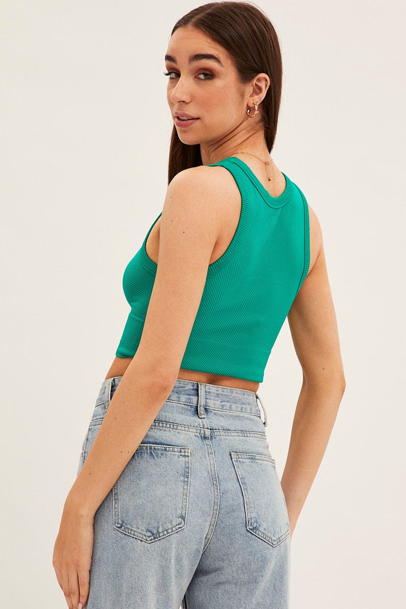 Green Tank Top Sleeveless Crew Neck Seamless for Ally Fashion