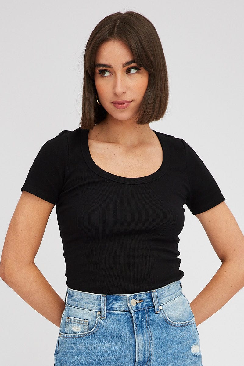 Black T shirt Short sleeve Scoop Neck for Ally Fashion