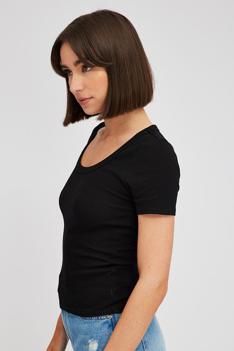 Black T shirt Short sleeve Scoop Neck for Ally Fashion