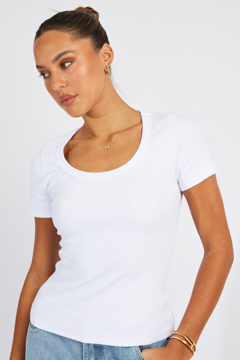 White T shirt Short sleeve Scoop Neck for Ally Fashion