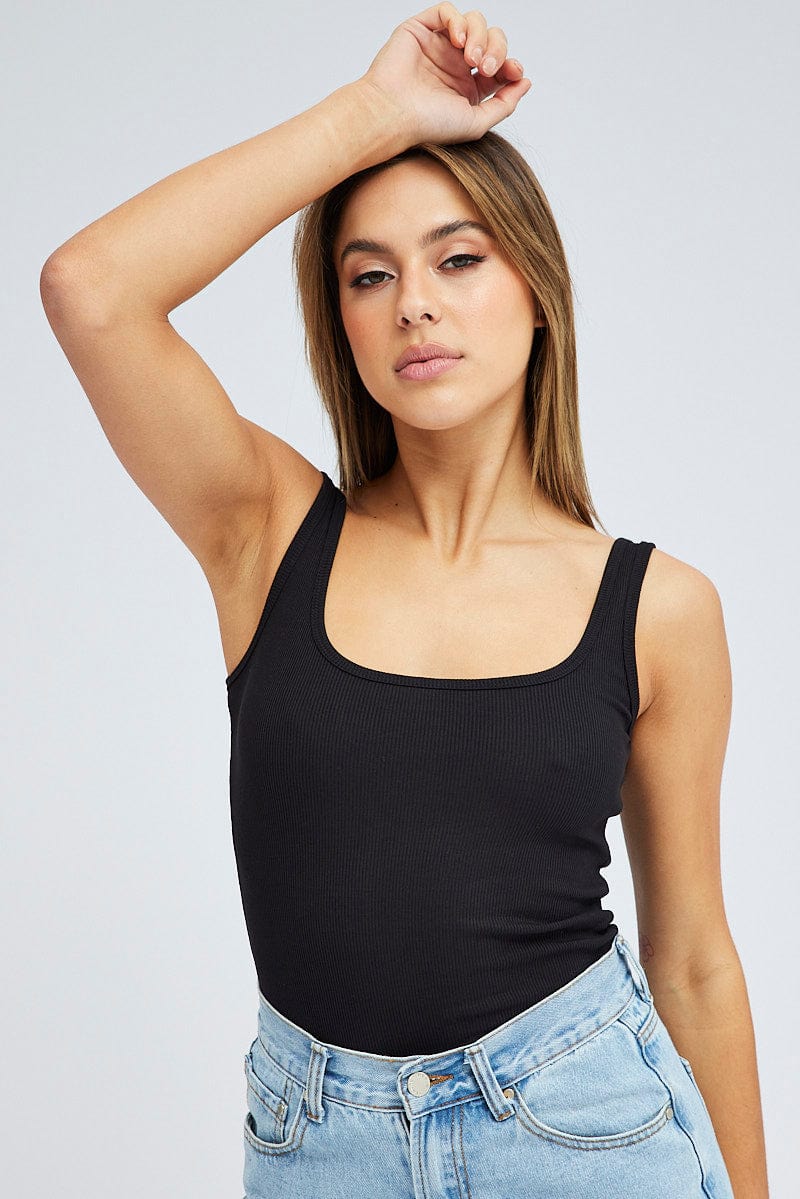 Black Tank Top Sleeveless Square Neck for Ally Fashion