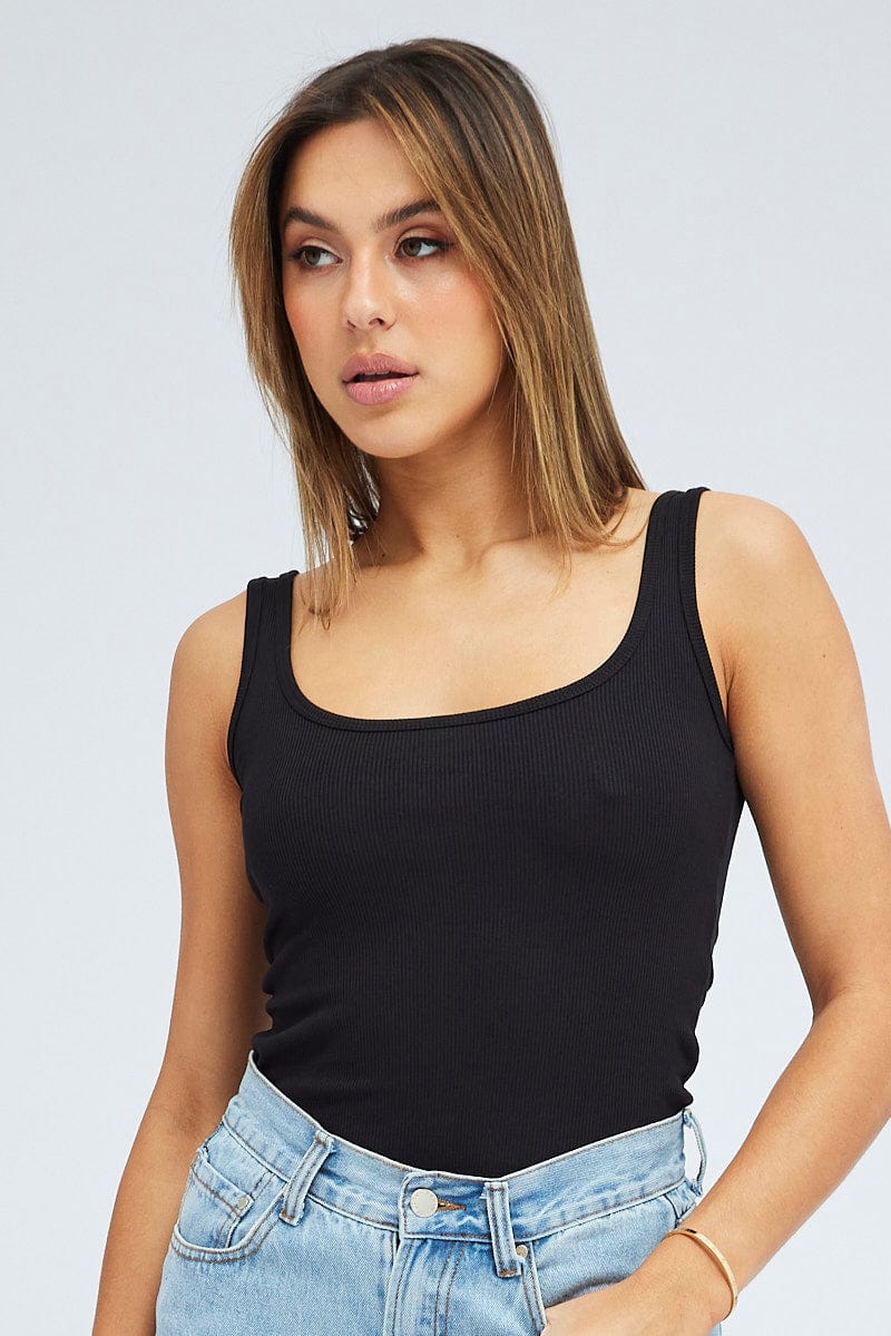 Black Tank Top Sleeveless Square Neck for Ally Fashion