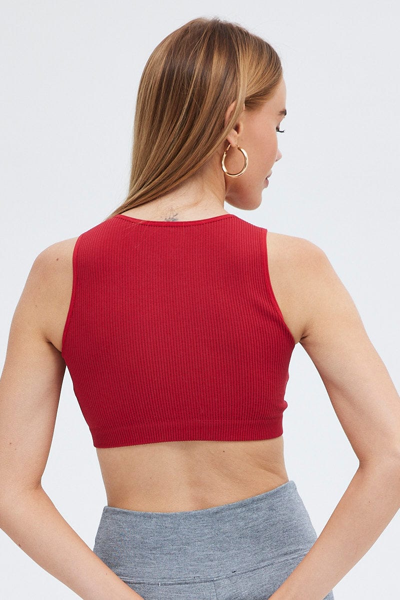 Red Crop Tank Top Crew Neck Seamless for Ally Fashion