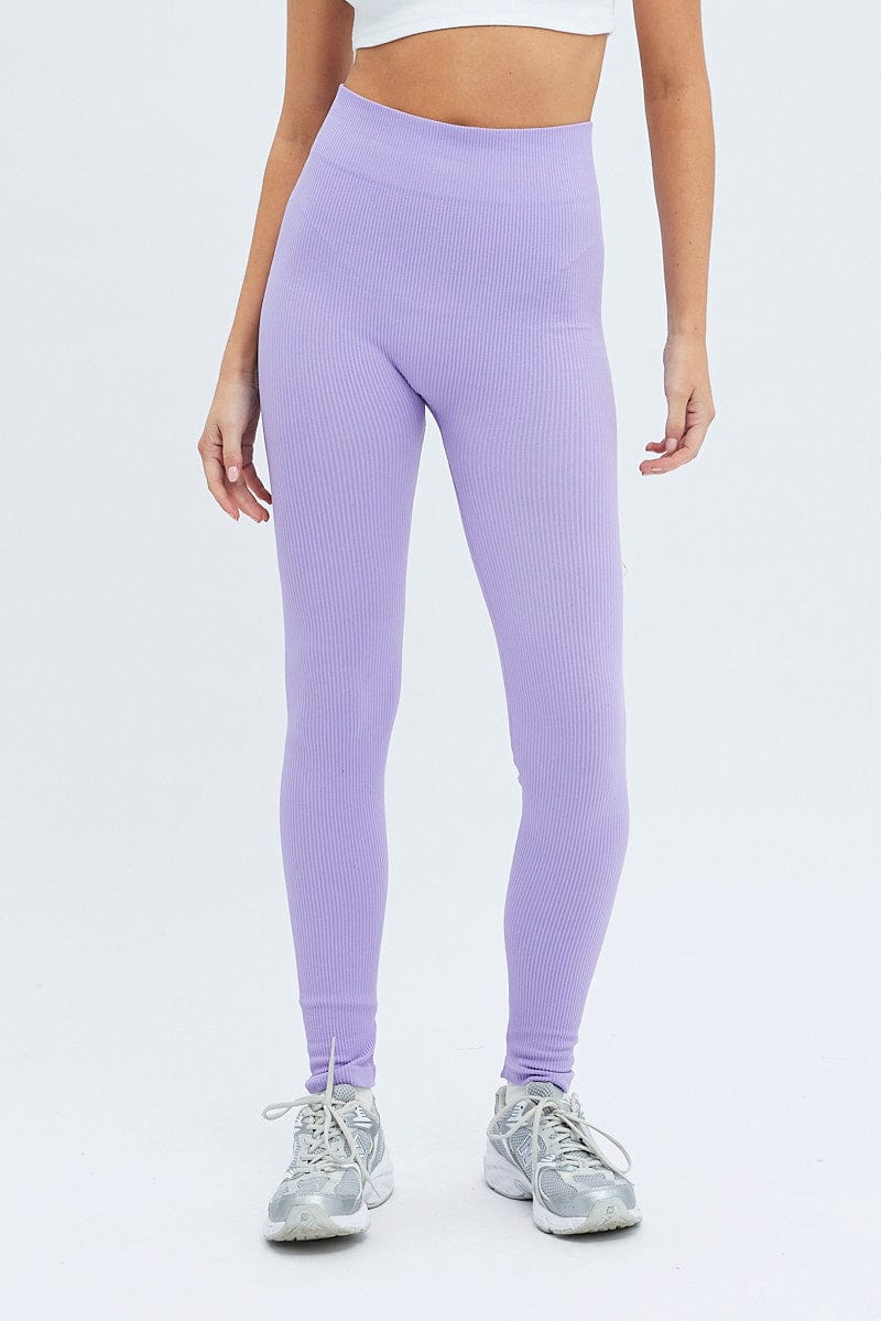 NWT MONO B Light Purple Lavender White Trim Skinny Yoga Workout Leggings  Small