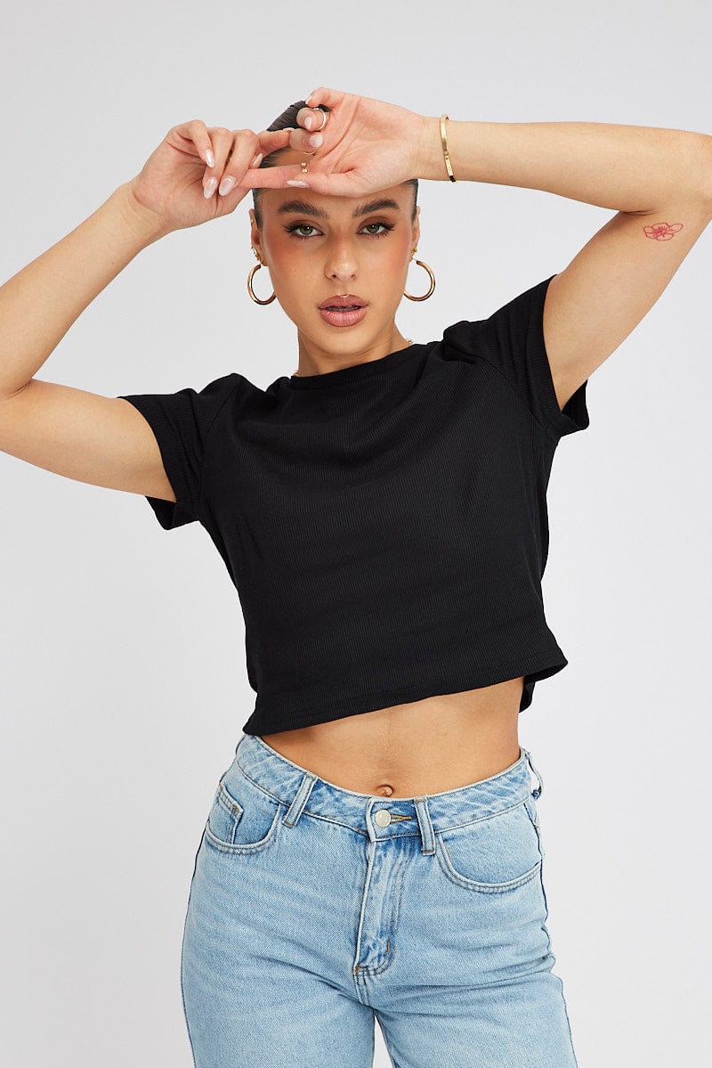 Black T Shirt Short Sleeve Crew Neck for Ally Fashion