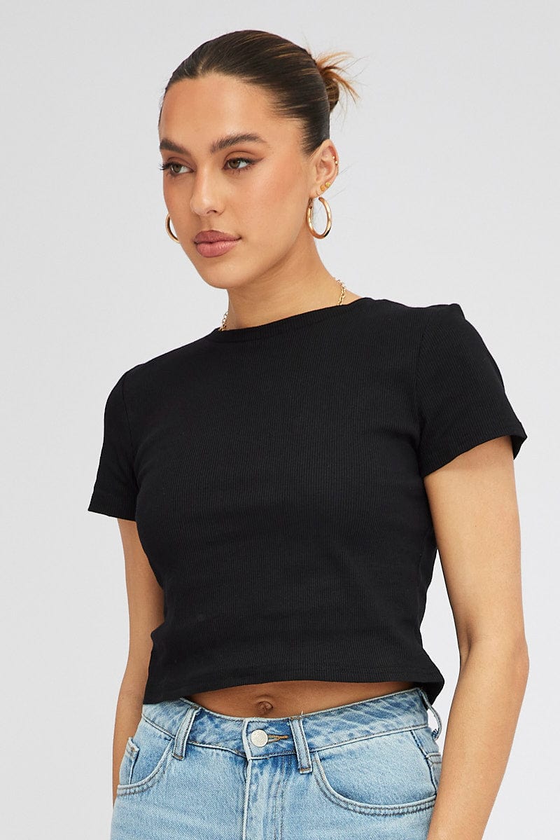 Black T Shirt Short Sleeve Crew Neck for Ally Fashion