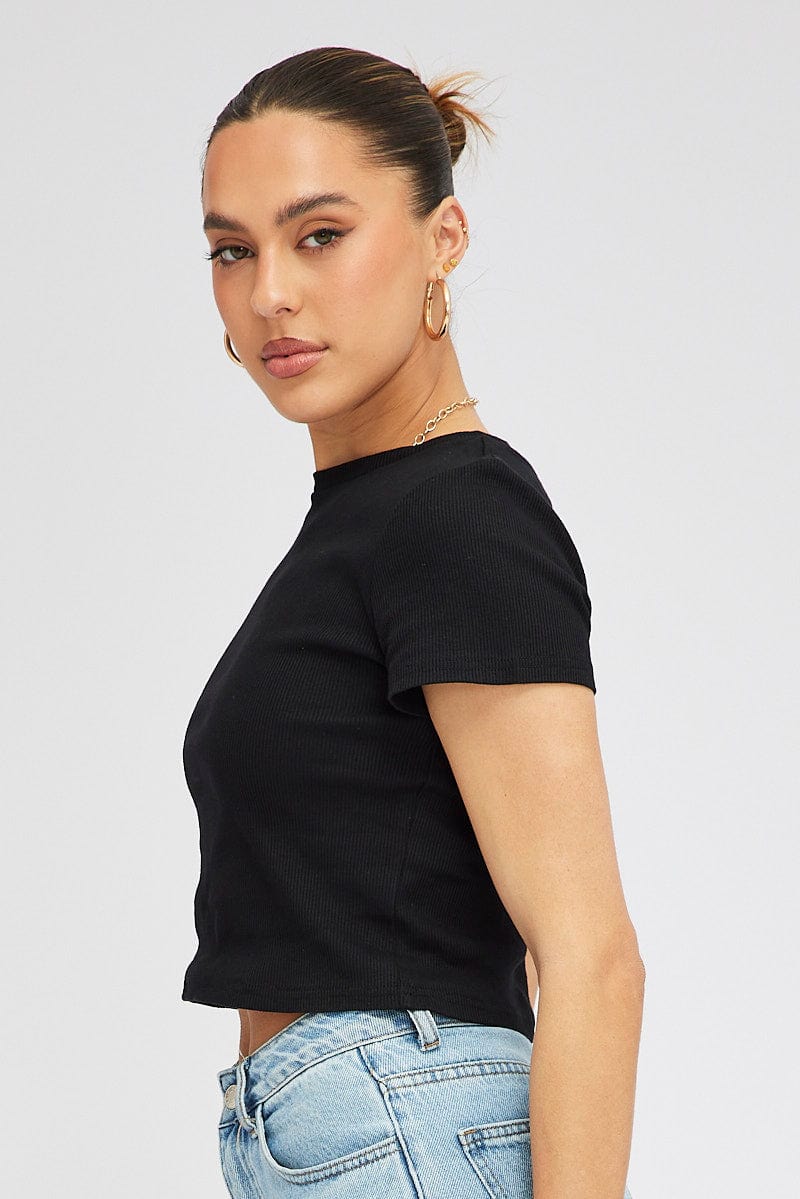 Black T Shirt Short Sleeve Crew Neck for Ally Fashion
