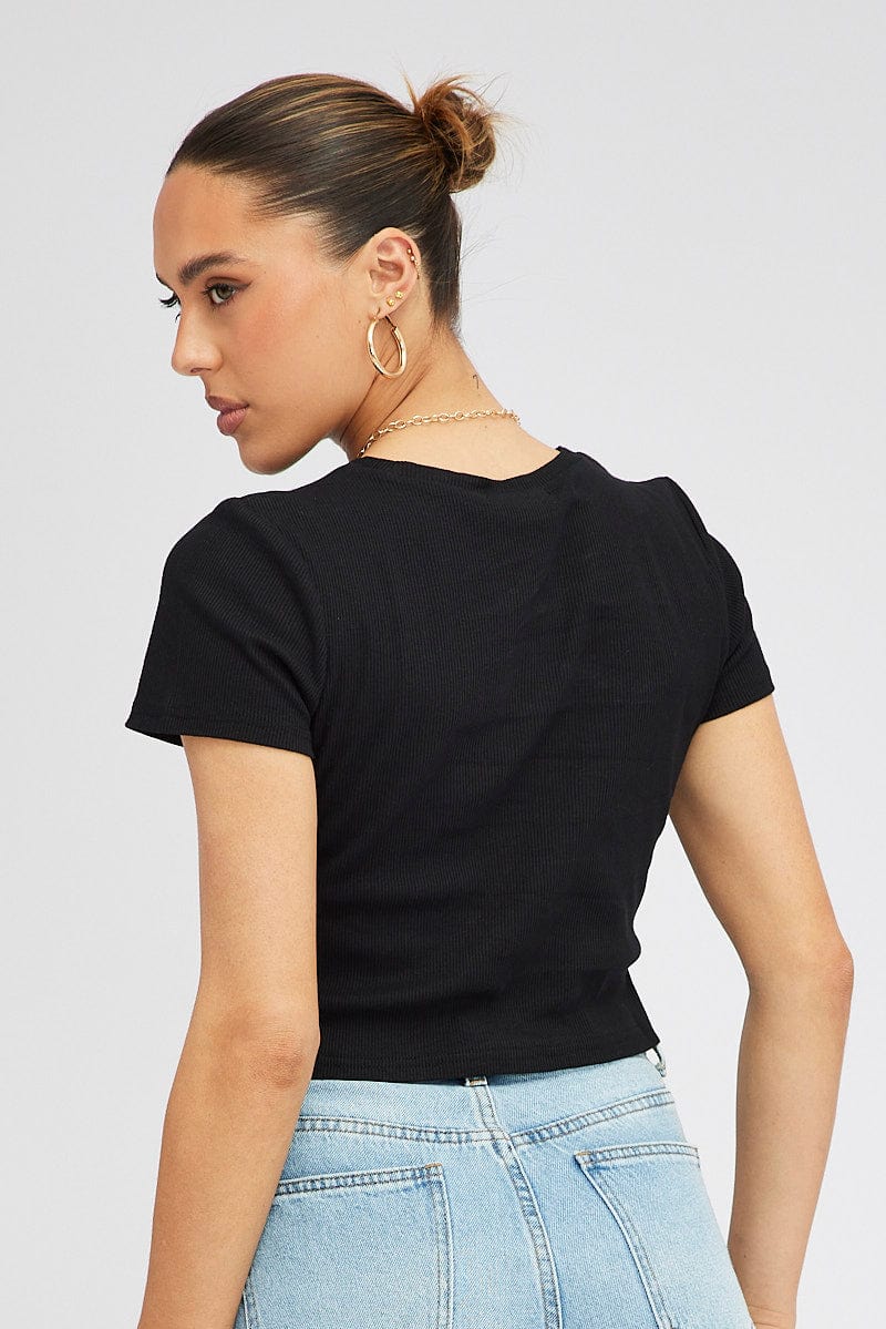 Black T Shirt Short Sleeve Crew Neck for Ally Fashion