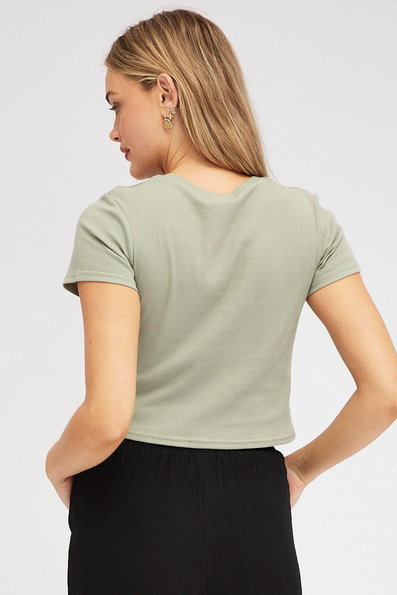 Green T Shirt Short Sleeve Crew Neck for Ally Fashion