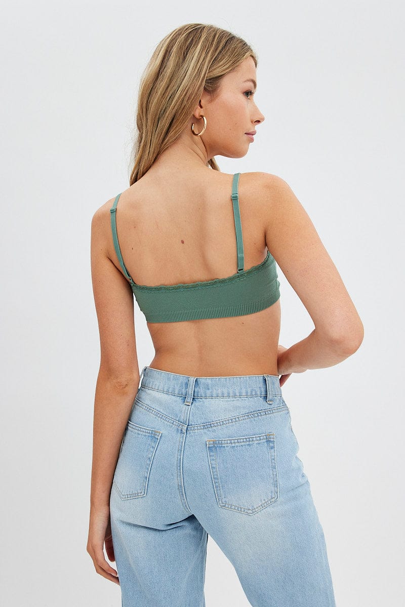 Green Bralette Lace Trim Seamless for Ally Fashion