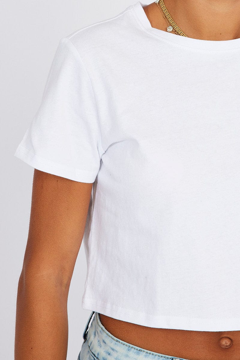 White Crop T Shirt Short Sleeve Crew Neck for Ally Fashion