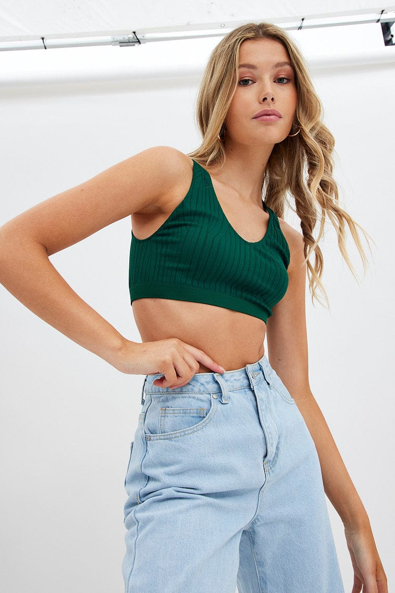 Green Tank Top V Neck Seamless for Ally Fashion