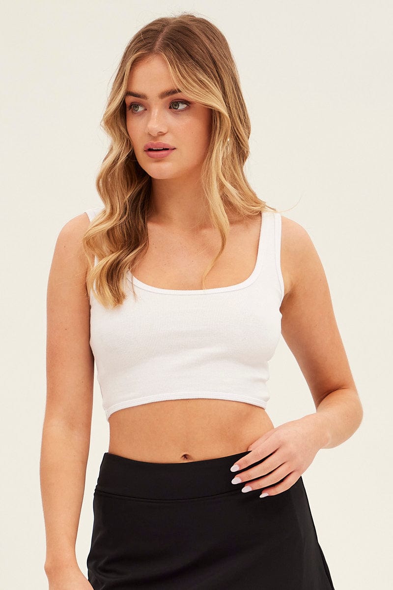 White Crop Tank Top Scoop Neck for Ally Fashion