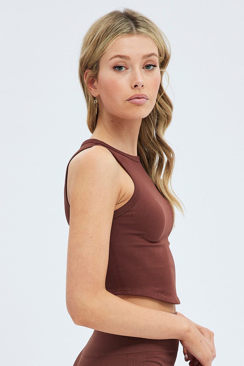 Brown Tank Top Sleeveless Seamless for Ally Fashion