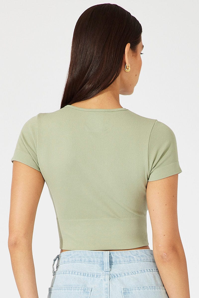 Green T Shirt Short Sleeve Crew Neck Seamless for Ally Fashion