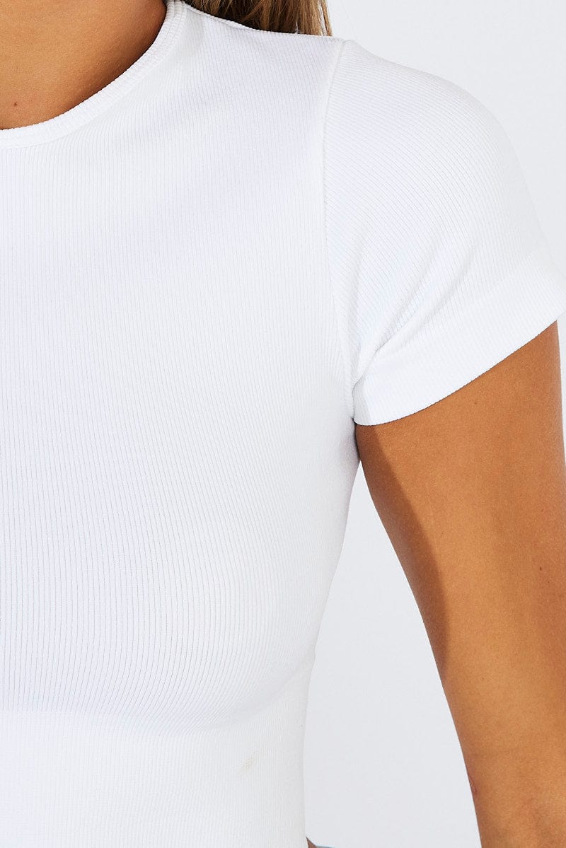 White T Shirt Short Sleeve Crew Neck Seamless for Ally Fashion