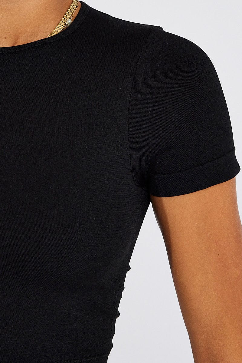 Black T Shirt Short Sleeve Crew Neck Seamless for Ally Fashion