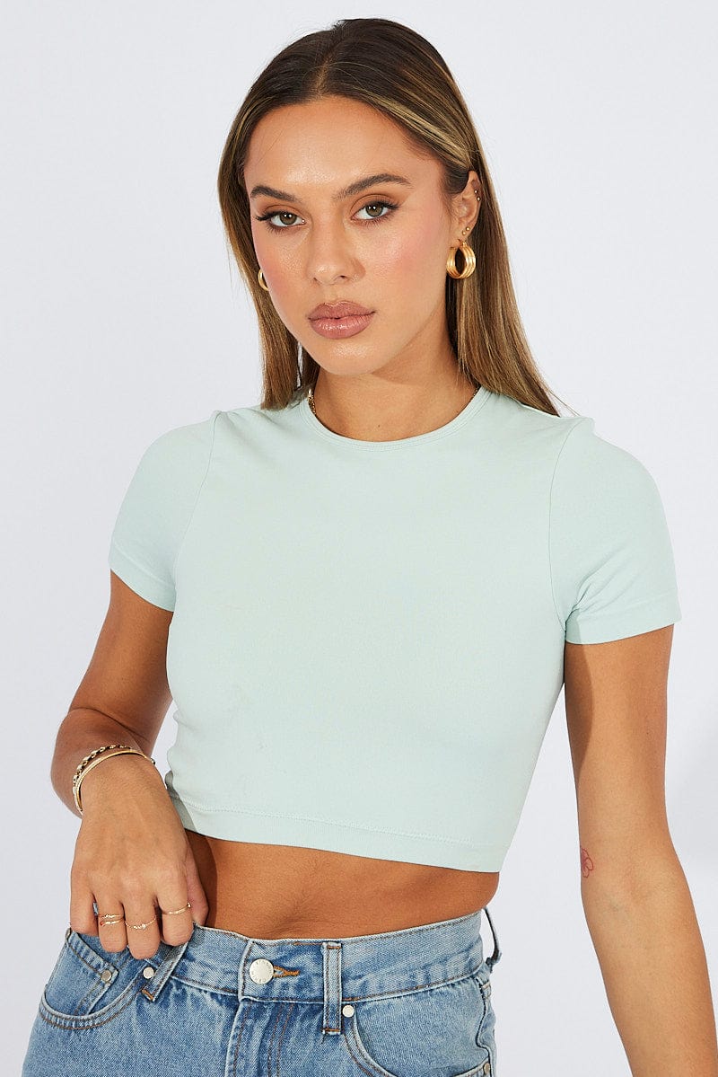 Green T Shirt Short Sleeve Crew Neck Seamless for Ally Fashion