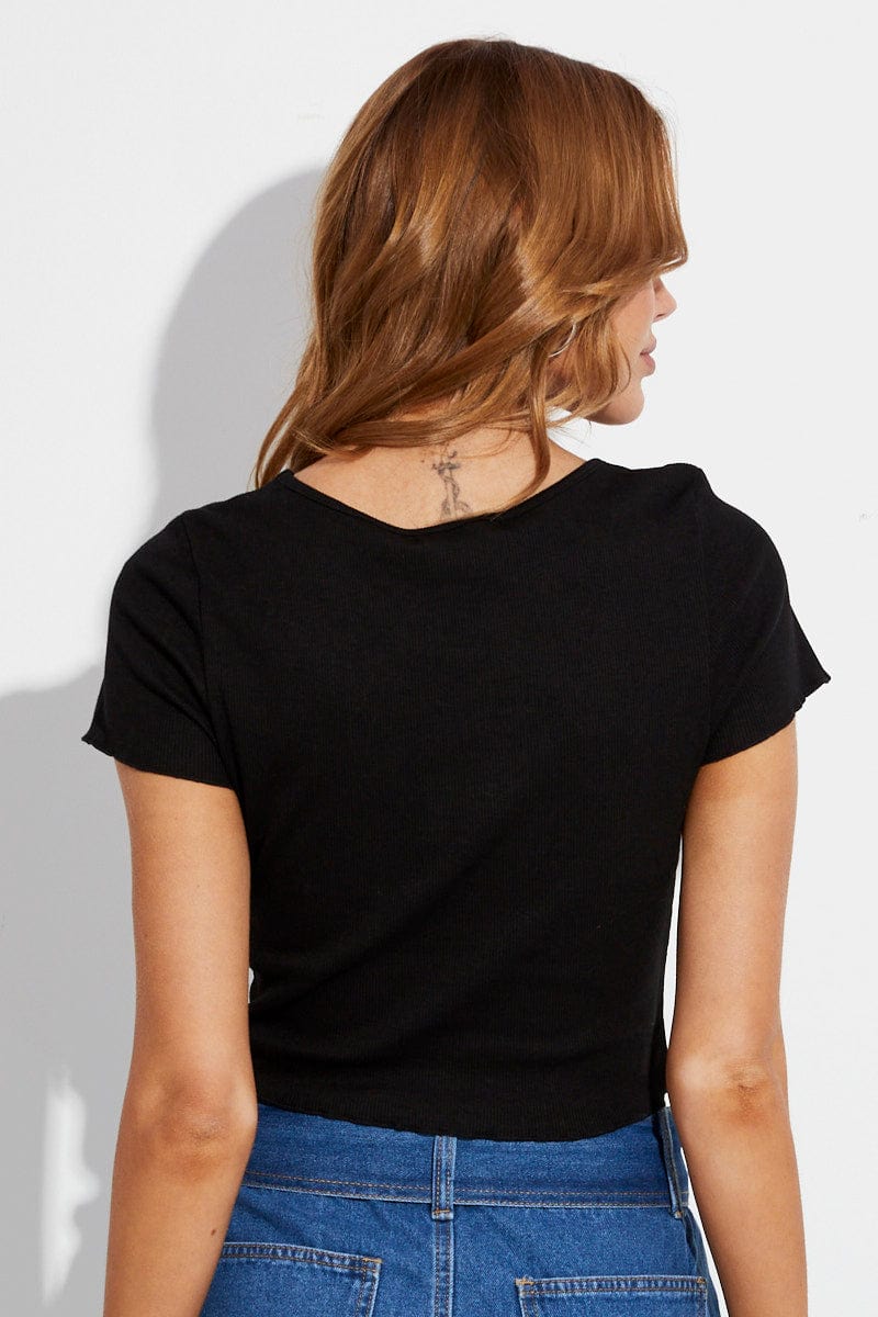 Black T Shirt Short Sleeve Scoop Neck for Ally Fashion