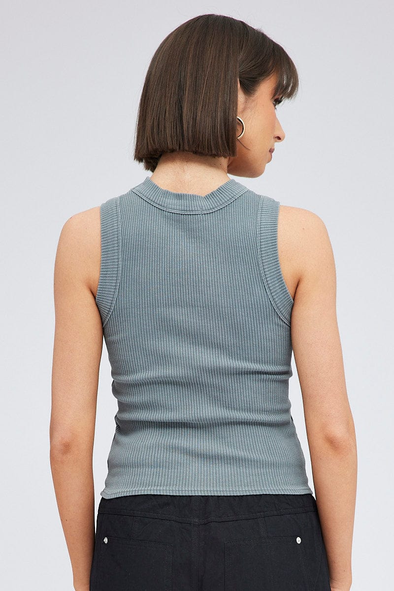 Grey Tank Top Sleeveless Crew Neck Washed for Ally Fashion