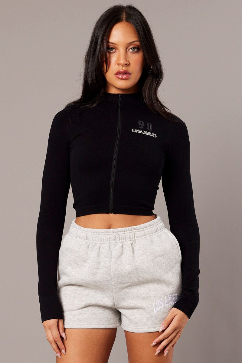 Black Zip Up Long Sleeve Seamless for Ally Fashion