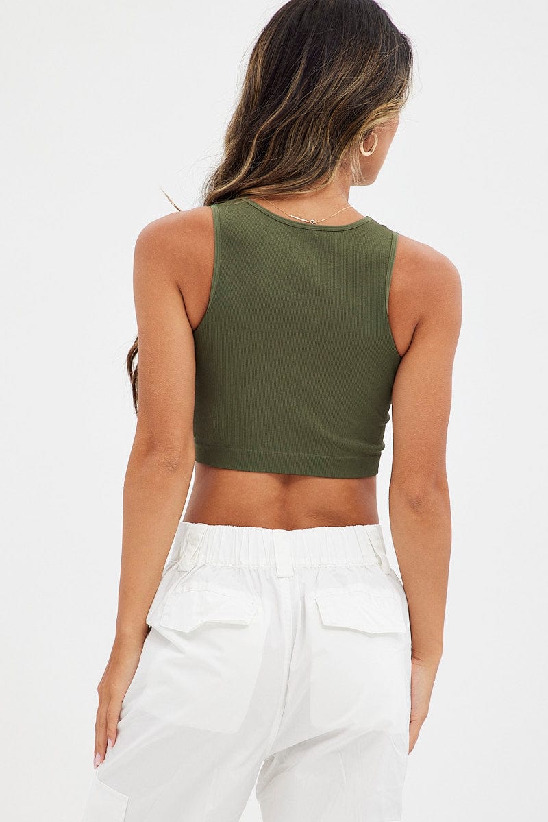 Green Tank Top Laser Cut Seamless for Ally Fashion