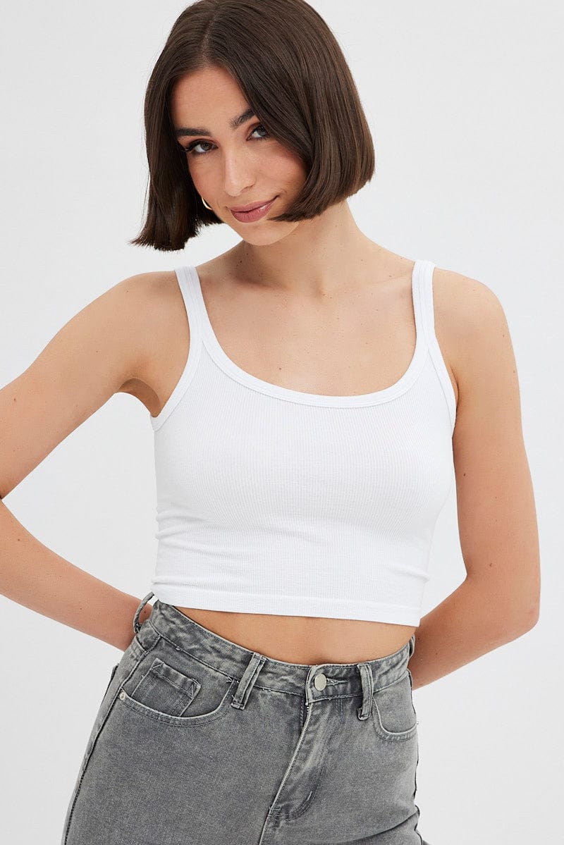 White Singlet Top Round Neck for Ally Fashion