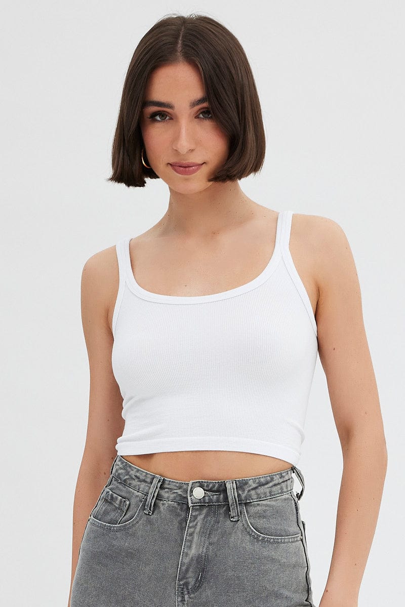 White Singlet Top Round Neck for Ally Fashion