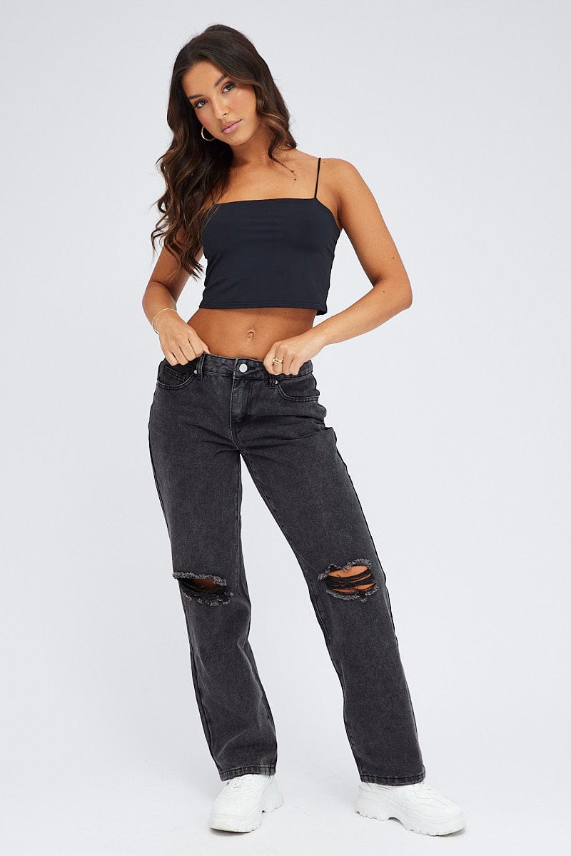 Black Singlet Crop Top Square Neck for Ally Fashion