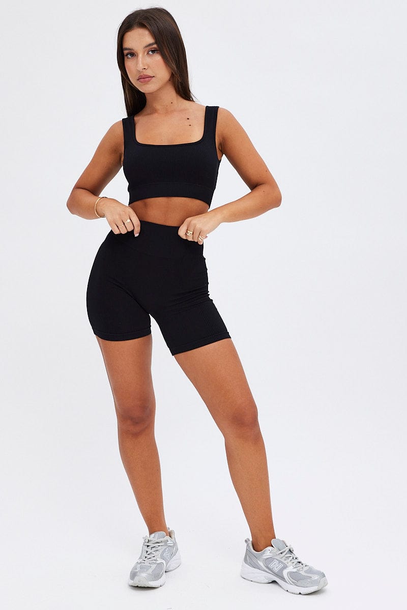 Black Crop Tank Top Seamless Activewear for Ally Fashion