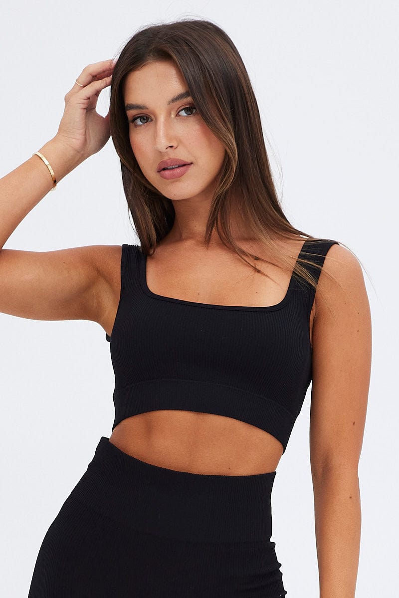 Black Crop Tank Top Seamless Activewear for Ally Fashion