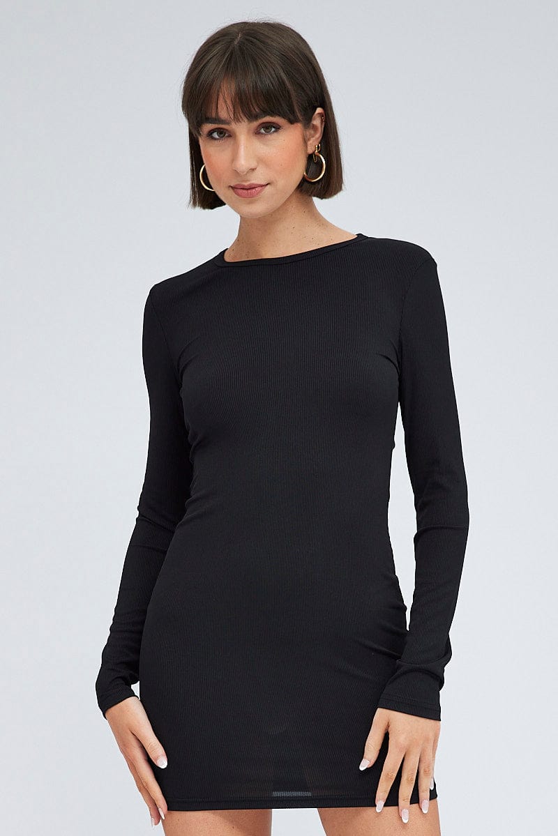 Black Dress Long sleeve Crew neck for Ally Fashion