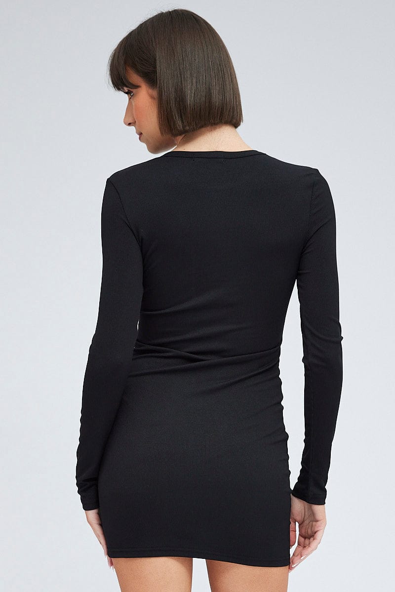 Black Dress Long sleeve Crew neck for Ally Fashion