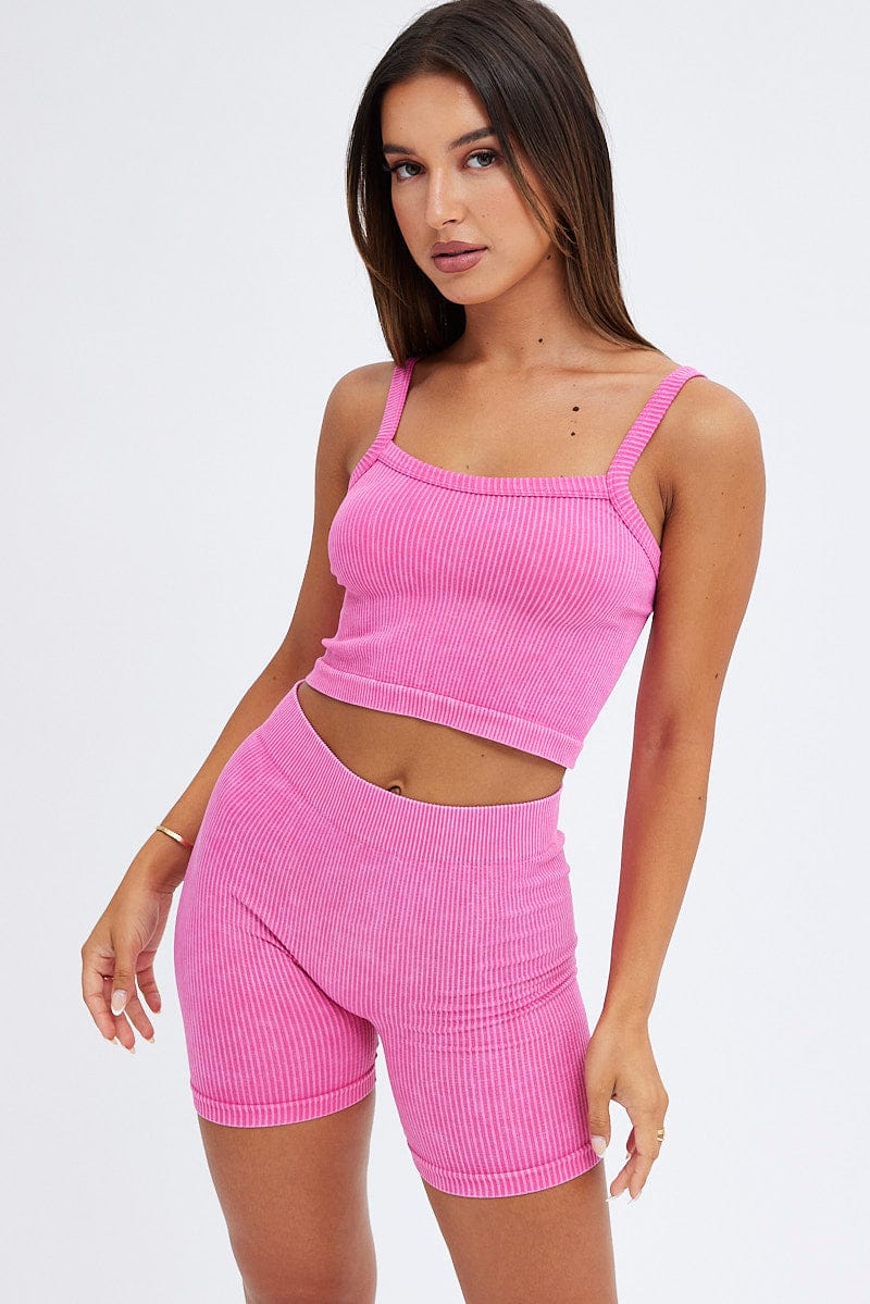 Pink Crop Singlet Top Seamless for Ally Fashion