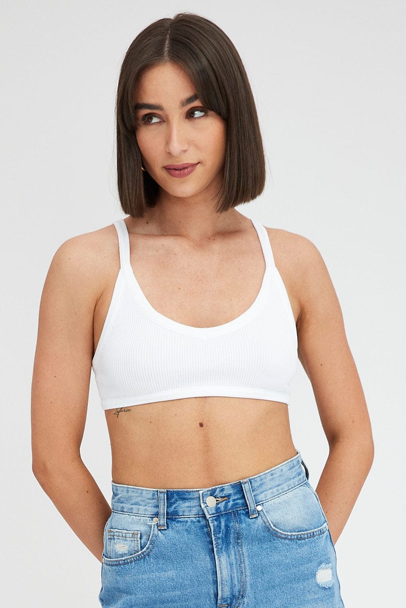 White Bralette V Neck Seamless for Ally Fashion