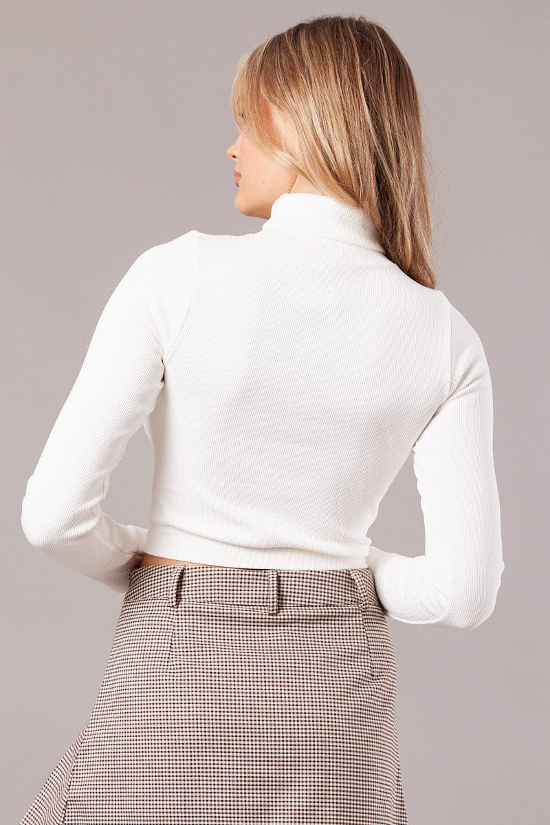 White High Neck Top Long Sleeve Seamless for Ally Fashion