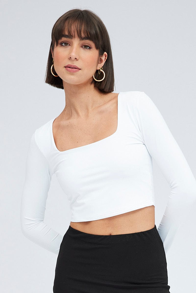 White Top Long Sleeve Square Neck for Ally Fashion