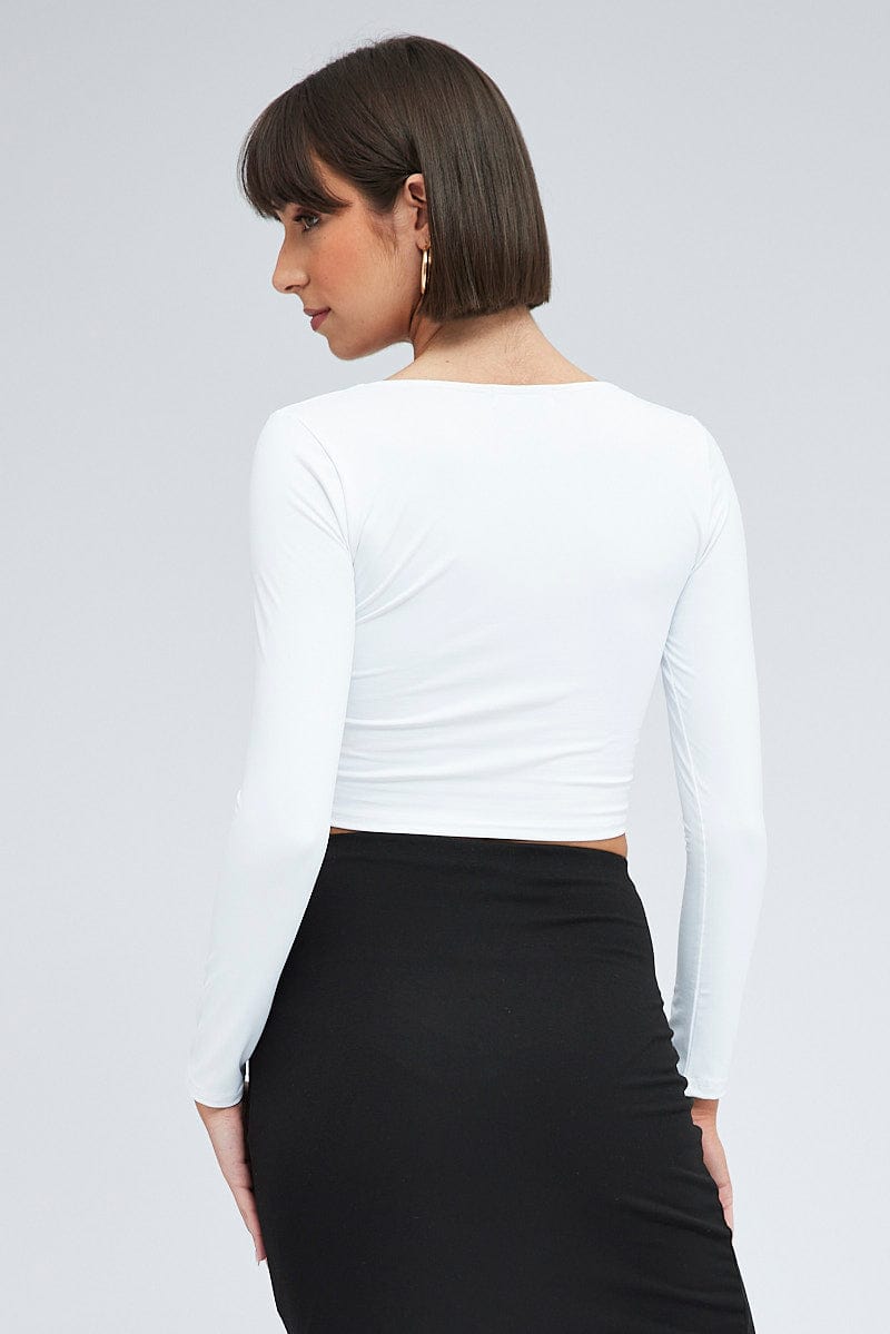 White Top Long Sleeve Square Neck for Ally Fashion