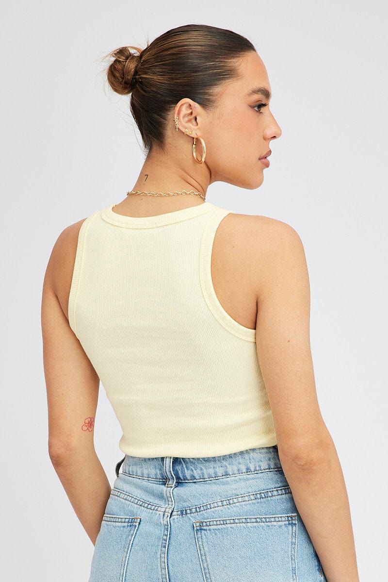 Yellow Tank Top Sleeveless Crew Neck for Ally Fashion