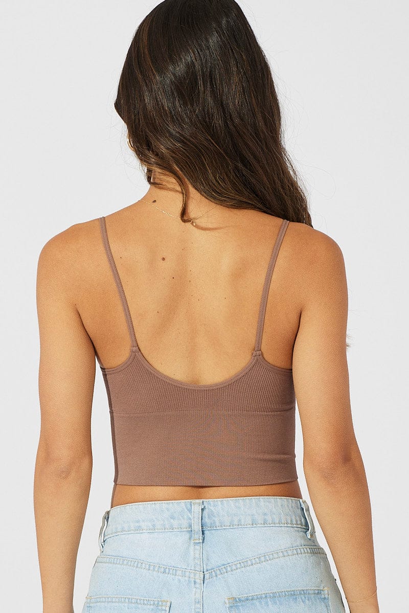 Brown Bralette Round Neck Seamless for Ally Fashion