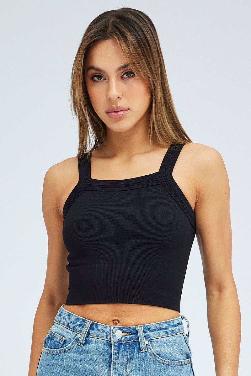 Black Singlet Top Seamless for Ally Fashion