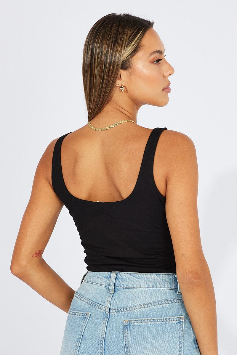 Black Bodysuit Sleeveless Scoop Neck for Ally Fashion