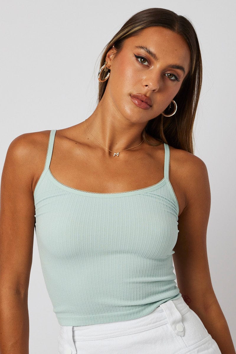 Green Singlet Top Scoop neck Seamless for Ally Fashion