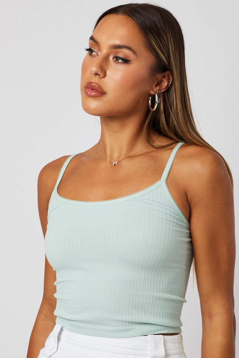 Green Singlet Top Scoop neck Seamless for Ally Fashion