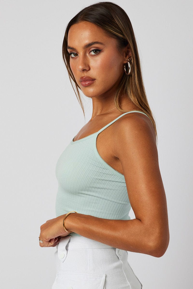 Green Singlet Top Scoop neck Seamless for Ally Fashion