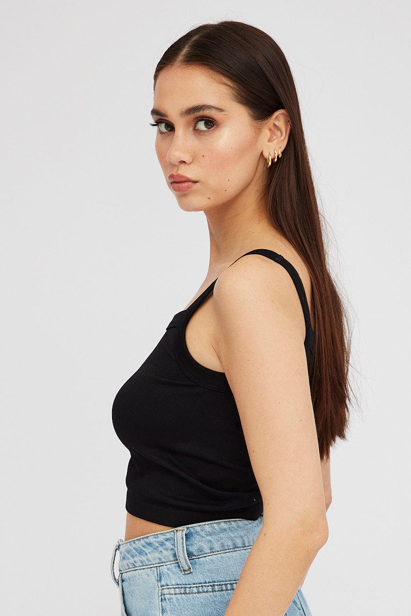 Black Singlet Top Round Neck Seamles for Ally Fashion